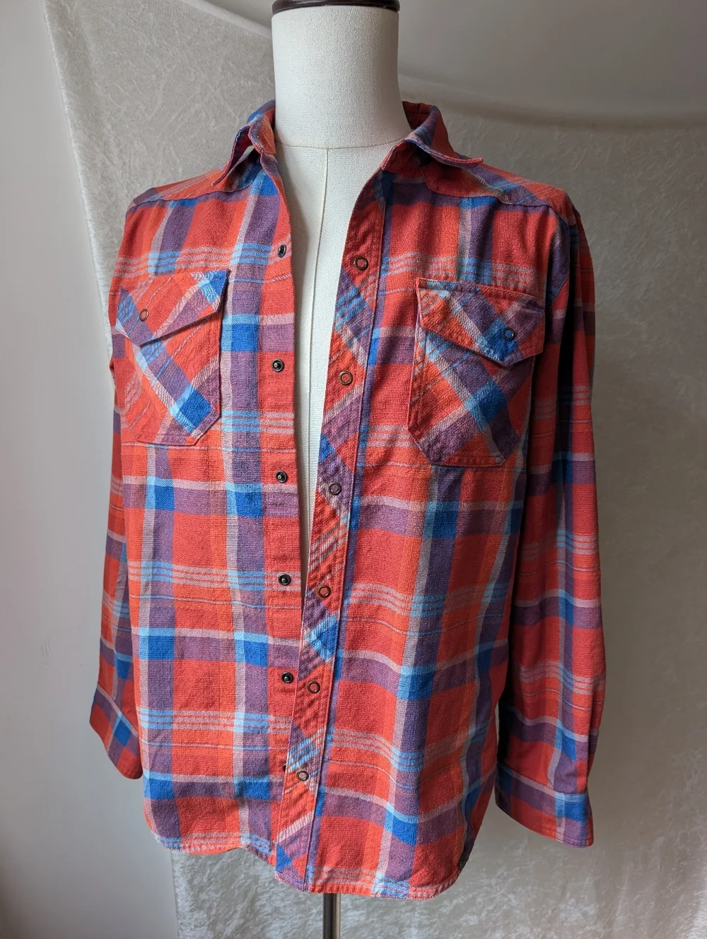LL Bean Heavyweight Cotton Wool Snap Button Down Collared Shirt Elbow Patch - Picture 4 of 5